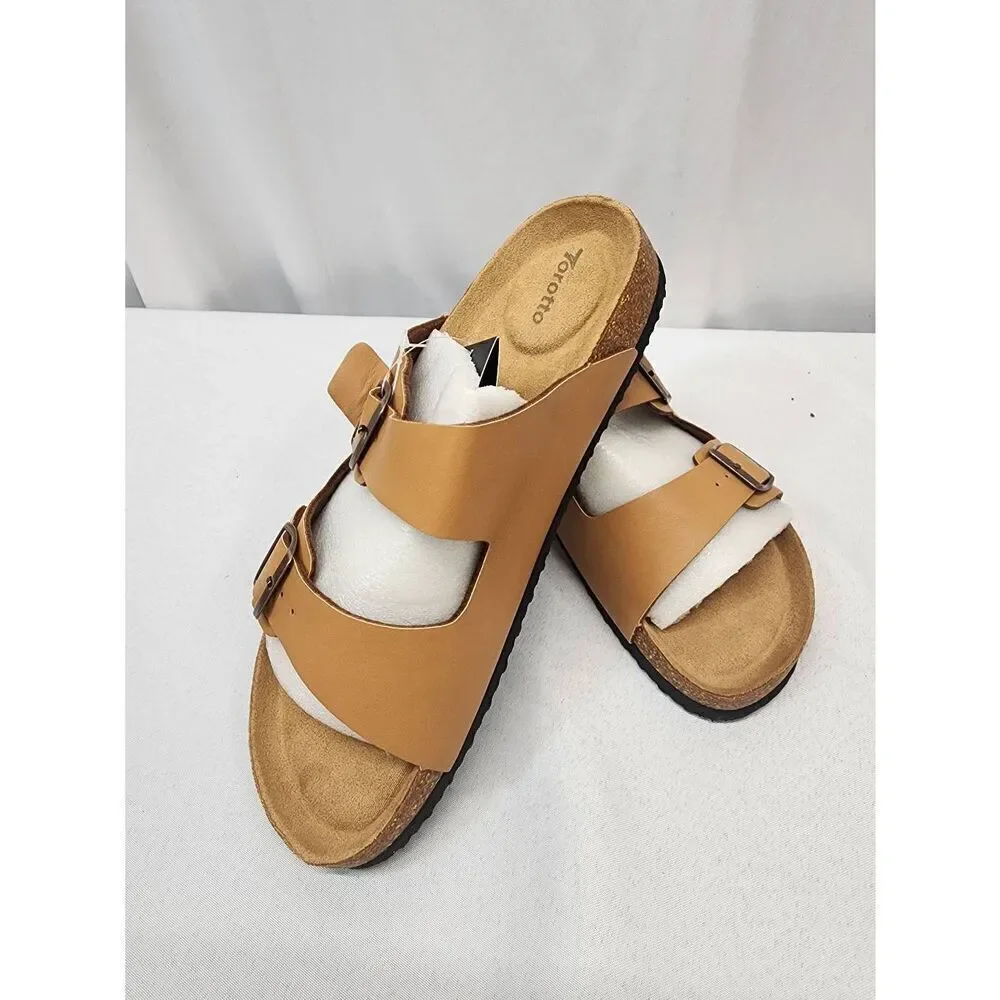 Torotto Mens EU 43 US 9.5-10 Slides Cork Open Toe Adjustable Webbing Flat Sandal